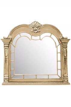 an ornate gold mirror on a white background