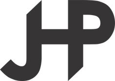 the jlp logo with an arrow pointing up to it's left side, in black and white