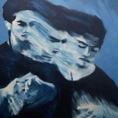 a painting of two people standing next to each other