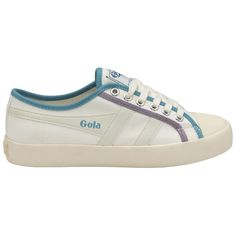 Buy Gola women's Coaster Smash sneakers in off white/ocean from gola Sporty Canvas Slip-on Sneakers, Retro High-top Custom Sneakers, Retro Sneakers With Speckled Midsole, White Retro Platform Sneakers With Vulcanized Sole, White Low-top Slip-on Sneakers With Gum Sole, White Sole Sneakers With Gum Sole, Sporty Skate Shoes With Speckled Midsole, Everyday Sneakers With Gum Sole, White Slip-on Canvas Platform Sneakers