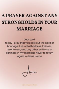 a prayer card with the words, a prayer against any struggles in your marriage