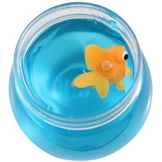 a goldfish in a blue bowl with water