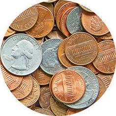 a pile of coins with one penny in the middle