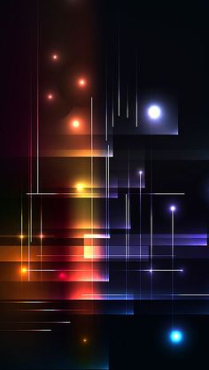 an abstract background consisting of lines and dots with bright lights in the dark space above them