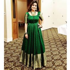 South Indian Gown : Auspicious Green Butti Stitched Gown Mongoosekart Brings for you Huge collection of South Indian fashion gown, South Indian Dresses, South Indian Gows, South Wedding gowns, South Wedding dresses. Click Mongoosekart.com For more information Kurti Blouse, Gown Kurti, डिजाइनर कपड़े, Designer Anarkali Dresses, Long Frock Designs, Gown Party Wear, Sari Dress, Saree Gown