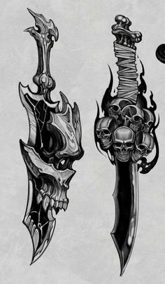 Skull And Dagger Tattoo, Dragon Skull Tattoo, Dagger Tattoo Ideas, Evil Skull Tattoo, Knife Tattoo, Skull Sleeve Tattoos, Skull Art Drawing, Creepy Tattoos, Geniale Tattoos