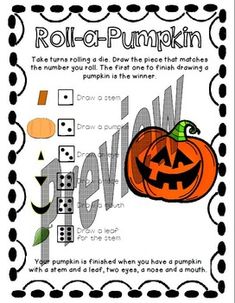 a pumpkin themed roll and draw activity for kids