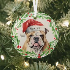 a dog ornament hanging from a christmas tree