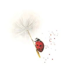 a watercolor painting of a ladybug on a dandelion