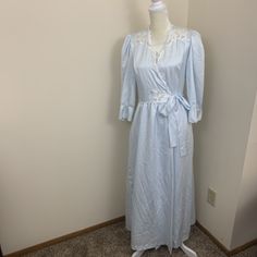 womens Sara Beth vtg night gown robe set blue | eBay Blue Long Sleeve Bedtime Dress, Elegant Blue Sleepwear For Sleepover, Vintage V-neck Sleep Dress, Vintage V-neck Wedding Sleepwear, Light Blue Dress For Wedding Night, Vintage V-neck Wedding Nightgown, Light Blue Long Sleeve Loungewear Dress, Light Blue Lace Trim Sleep Dress, Vintage Light Blue Nightgown For Spring