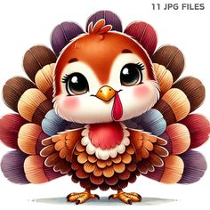 an image of a cartoon turkey with big eyes and large feathers on it's head