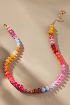 Rainbow Stone Necklace | Anthropologie Rainbow Stone, Jewelry Making Classes, Semi Precious Beads, Colourful Necklace, Bead Jewellery, Summer Jewelry, Jewelry Inspo, Diy Necklace, How To Make Beads