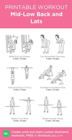 the printable workout poster shows how to do back and shoulders