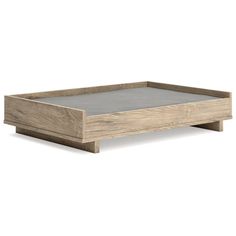 a wooden bed frame with concrete top and bottom in the shape of a rectangle