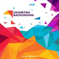 an abstract geometric background with triangles and dots in bright colors, including the words geometric background