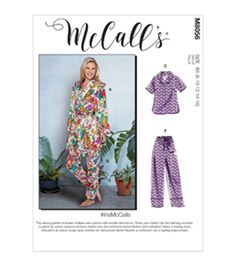 a woman in pajamas and top sewing pattern with the words mccle's written on it