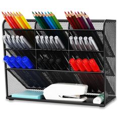 PRICES MAY VARY. Enough Organizer Capacity for You Desk : Multi-function desktop organizer with 9 compartments + a storage rack to provide you a large capacity well-thought out dimensions desk organizer for your desktop widgets, help you arrange the desk gadgets and stationary clean and tidy. Better planning and utilization of your desk space. Size: 10.6"L x 3.9"W x 8.2"H Perfect to Keep Your Office School Home Desk Tidy : It is perfect for holding pen, pencil, markers, eraser, glasses, rules, s Desk Gadgets, Multipurpose Desk, Pencil Organizer, Desk Organizer Set, Letter Openers, Desk Organization Office, Desk Tidy, Desktop Organizer, Stationery Storage