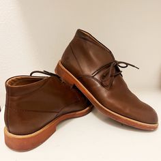 Used. Great Condition. Well Taken Care Of. No Box. Brown Casual Moc Toe Dress Shoes, Casual Leather Moc Toe Dress Shoes, Brown Casual Leather Shoes Medium Width, Casual Leather Dress Shoes With Moc Toe, Casual Brown Leather Shoes Medium Width, Brown Round Toe Chukka Boots For Derby, Brown Goodyear Welted Desert Boots With Plain Toe, Casual Goodyear Welted Moc Toe Leather Shoes, Brown Chukka Boots With Leather Lining And Almond Toe