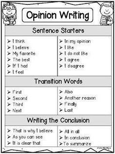 opinion writing worksheet for students to help them understand and write their own words