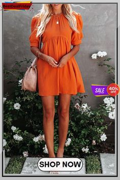 O Neck Puff Sleeve Swing Dress Puffed Sleeve Dress, Nice Dinner, Button Style, Fun Dinners, Puffed Sleeves Dress, Nude Heels, Summer Ready, The Sweet, Puff Sleeves