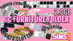 an advertisement for a furniture store with different types of items in pink and black colors