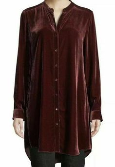 Eileen Fisher Mandarin Collar Lng Velvet Shirt Dress Tunic Cassis Purple XS ~NWT | eBay Velvet Shirt Dress, Velvet Tunic, Velvet Shirt, Top Plus Size, Velvet Tops, Tunic Shirt, Tunic Blouse, Long Shirt, Mandarin Collar