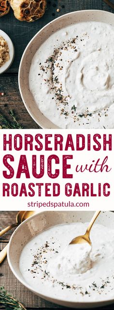 horseradish sauce with roasted garlic in a bowl