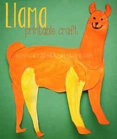 an orange llama made out of paper on a green background with the words lamaa printable craft