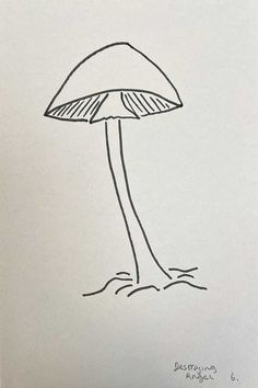 an ink drawing of a mushroom on white paper