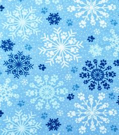 blue and white snowflakes are shown on a light blue background with small dots