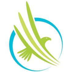 a bird flying in the air with its wings spread out, logo design for a company