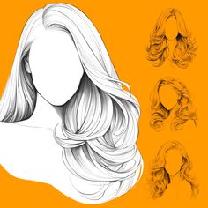 a drawing of a woman's head with three different hair types on an orange background