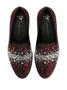 Giuseppe Zanotti Marthinique crystal-embellished Loafers - Farfetch Luxury Flat Heel Slip-ons For Formal Occasions, Elegant Rhinestone Slip-on Loafers, Formal Loafers With Rhinestones And Round Toe, Luxury Burgundy Loafers For Formal Occasions, Luxury Party Loafers With Rhinestones, Elegant Red Round Toe Slip-ons, Elegant Red Slip-ons With Round Toe, Elegant Red Slip-on Loafers, Evening Loafers With Rhinestones And Round Toe