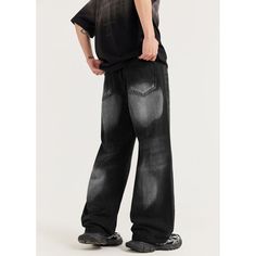 Street Retro Whiskered Distressed Wide Leg Baggy Jeans Fabric: 68% Cotton+24.6% Polyester+7.4% Viscose Size: S, M, L, XL Multiple Color Selections: Blue, Black  Season: Spring, Fall, Summer Oversized Black Casual Jeans, Casual Oversized Black Jeans, Trendy Oversized Black Jeans, Casual Oversized Black Bottoms, Casual Black Oversized Jeans, Oversized Wide Leg Black Jeans, Black Distressed Jeans Hip Hop Style, Urban Oversized Black Jeans, Oversized Black Urban Jeans