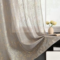 PRICES MAY VARY. Package Included - Sold as Pair (2 window curtain panels); Sparkle gold grey sheer curtains dimensions: 52 in. wide x 96 in. length(Each); For a Combined width of 104 in; Classic Dual-Rod Pocket Top: 1.2"+2.8" which can fit most standard curtain rod. Easy for hanging and open. Unique Shimmer Gold Grey Sheer Curtains - Chic sparkle gold grey voile sheer curtains feature metallic gold foil printed spots will instantly glam up any rooms in your house. Ideal for bedroom, living room Sheer Curtain With Lights, Gray Sheer Curtains, Short Window Curtains, Door Privacy, High Curtains, Glitter Curtains, Living Room Cleaning, Sheer Window Curtains, Unique Curtains