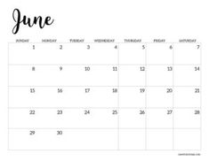 june calendar with the word june written in black ink on a white background and an image of