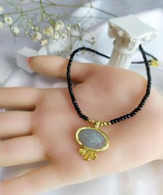 Black Spinal choker with Aquamarine Center. Looks like a black | Etsy Layered Necklace Gold, Christmas Jewellery, Choker Black, Gemstone Choker, The Serpent, Aquamarine Necklace, Cute Gift Boxes, Solitaire Necklaces, Gold Choker