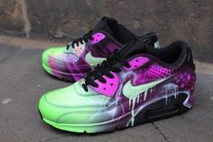 Nike Air Max 90 Pink, Airbrush Graffiti, Air Max 90 Pink, Graffiti Shoes, Pink Graffiti, Pink Abstract Art, Air Shoes