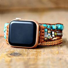 Buy Boho Turquoise Apple Watch Band. Dress up your tech with this unique Apple Watch bracelet! FREE Shipping. Boho Watch, Women's Watch Bands, Apple Watch Bracelets, Apple Watch 1, Bracelet Couple, Bracelet Apple Watch, Natural Turquoise Stone, Rose Quartz Jewelry, Tiger Eye Jewelry