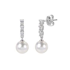 Add a touch of sparkle to your elegant attire with these freshwater cultured pearl and lab-created white sapphire drop earrings. Add a touch of sparkle to your elegant attire with these freshwater cultured pearl and lab-created white sapphire drop earrings. Length: 0.7 in. Metal: sterling silver Plating: rhodium Finish: polished Packaging: boxed Backings: post Nickel freeCULTURED PEARL DETAILS Type: freshwater Size: 6 - 6.5 mm Shape: near round Color: whiteSTONE DETAILS Stone type: lab-created w Sapphire Drop Earrings, Pearl Details, Elegant Attire, White Stone, White Sapphire, Fresh Water, Pearl Earrings, Sapphire, Lab