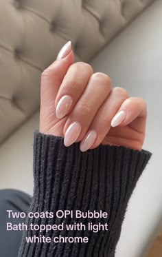 French Tip Nails Minimalist, Bubble Bath Put It In Neutral Nails, Short Almond Nail Ideas Natural, Simple Natural Nails Acrylic, Bride Dip Nails, Bridesmaid Neutral Nails, Bubble Bath With White Chrome, Opi Bubble Bath Acrylic Nails, Neutral Nail Trends