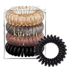 These coils stretch easily to hold up all of your hair in a ponytail, messy bun or braid with ease, and comfortably stretch to be worn as a bracelet on your wrist when not in use so they are ready for ponytail or messy bun duty at any time. Kitsch Hair Coils are an everyday essential and come in a variety of beautiful colors. Whether you are looking to match your hair color, or add a fun pop of color to your top knot, Kitsch has the coils for you. Perfect for blondes, brunettes, redheads and any No Crease Hair Ties, Coil Hair Ties, Spiral Hair Ties, Best Hair Ties, Dunner Wordend Haar, Hair Coils, Tie For Women, Elastic Hair Ties, Hair Breakage