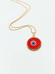 Lenght of the evil eye necklace is 60 cm (24 inches) Pendant is red and it is made of glass. Murano glass necklace is adjustable. It is believed that the evil eye charm protects from the evil spirits such as jelousy and negative energy and brings good luck. This Turkish nazar necklace would be the perfect gift for someone special. For more evil eye necklaces, click the link below; https://www.etsy.com/shop/EyeDesignsbyGG?ref=search_shop_redirect&section_id=30285329 Red Necklace With Adjustable Chain, Red Glass Jewelry With Adjustable Chain, Red Necklace With Adjustable Chain And Round Pendant, Turkish Accessories, Nazar Necklace, Red Evil Eye, Glass Evil Eye, Murano Glass Necklaces, Eye Gift