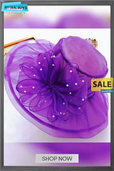 Kentucky Derby Hat Hats Organza Bucket Hat Straw Hat Sun Hat Casual Holiday Melbourne Cup Vintage Style Elegant with Faux Pearl Appliques Headpiece Headwear Purple Wide Brim Mini Hat For Summer, Purple Short Brim Top Hat For Summer, Purple Wide Brim Top Hat For Summer, Summer Wide Brim Purple Costume Hat, Purple Wide Brim Summer Costume Hat, Adjustable Purple Costume Hat For Summer, Summer Purple Wide Brim Costume Hat, Purple Mini Hats For Summer Church Events, Purple Mini Hats For Church In Summer