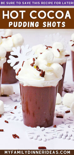 hot cocoa pudding shots with marshmallows on top