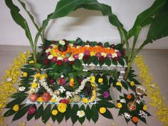 an arrangement of flowers and plants on display