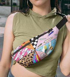 Trippy Fanny Pack - Stoner Alien Fanny Pack - Weed Pizza Fanny Pack - HighCiti Trendy Multicolor Belt Bag With Adjustable Strap, Trendy Chest Bag With Adjustable Strap For Streetwear, Trendy Multicolor Belt Bag For Summer, Trendy Summer Belt Bag With Adjustable Strap, Trendy Chest Bag For School In Summer, Trippy Shirts, Have A Nice Trip, Cute Diys, Travel Shirts