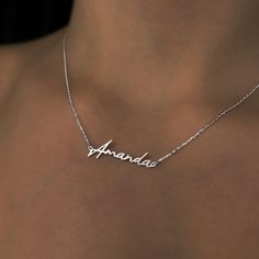 PERSONALIZED SILVER NAME NECKLACE, Dainty Custom Silver Name Necklace - Silver Name Necklace - Christmas Gift - Handmade Gift for Mother - Personalised Gift For Daughter Crafted from genuine 925k SOLID STERLING SILVER This Name Necklace is a timeless keepsake. This personalized necklace would make the perfect gift for any occasions; Christmas, Mother's Day, Birthday, Anniversary, Wedding, Bridal Shower, Valentines Day     ⭐ HOW TO ORDER ⭐ 1- Please select your preferred finish and length from th Christmas Gift Handmade, Silver Name Necklace, Name Necklace Silver, Gift For Daughter, Handmade Christmas Gifts, Gift For Mother, Necklace Dainty, Anniversary Wedding, Gift Handmade