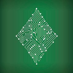 an electronic circuit board in the shape of a snowflake on a green background