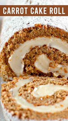 carrot cake roll with cream cheese frosting on top